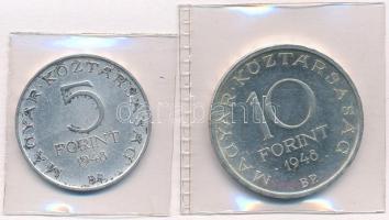 1948. 5Ft Ag "Petőfi" + 10Ft Ag "Széchenyi" T:1- 
Adamo EM1, EM2