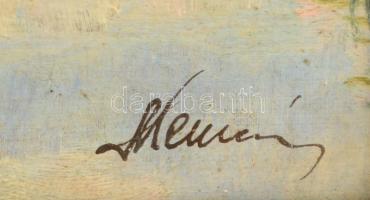 Olvashatatlan jelzéssel: Tóparti fák. Olaj, karton, üvegezett keretben, 24×33 cm