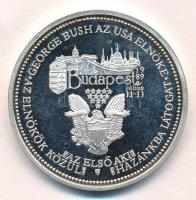 Bozó Gyula (1913-2004) 1989. George Bush látogatása Magyarországon Ag emlékérem (35,85g/0.835/42,5mm) T:PP kis patina