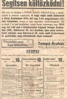 1934 Segítsen költözködni!, a Tempó Áruház reklámos felhívása, hajtott, 2 p.