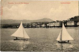 Gmunden, Salzkammergut, Partie mit Hotel Bellevue / lake, sailboats, hotel