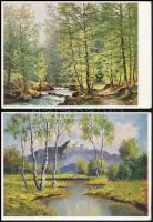 9 db RÉGI használatlan külföldi művészlapok: tájfestmények / 9 pre-1945 European postcards, landscape paintings