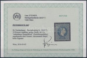 10kr matt blue Certificate: Steiner 10kr mattkék, festékhiány a fej körül, aminek következtében kett...