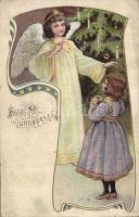 Christmas, child, angel litho (EK)