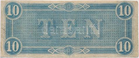 Amerikai Konföderációs Államok / Richmond / Virginia 1864. 10$ nyomdai papírráncból eredő nyomathibá...