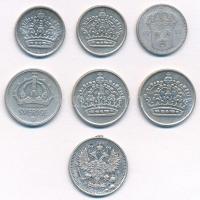 Svédország 1917-1961. 10ö Ag (3xklf) + 1943-1957. 25ö Ag (3xklf) + Orosz birodalom 1915. 10k Ag T:1-...