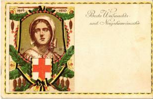 1914-1916 Beste Weihnachts und Neujahrswünsche. Offizielle Karte für Rotes Kreuz Kriegsfürsorgeamt Kriegshilfsbüro No. 599. / WWI K.u.K. (Austro-Hungarian) military art postcard, Christmas and New Year greeting (EK)