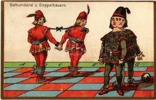 Gebundene und Doppelbauern. Verlag Robert Schmidt, Schicks Hofbuchhandlung / Chess art postcard