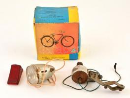 Retro Bakony kerékpár világítási készlet, piszkos eredeti dobozában, használt