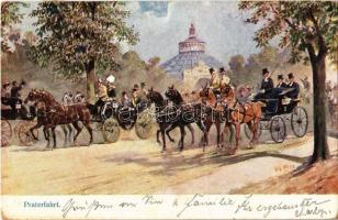 1911 Vienna, Wien, Bécs II. Praterfahrt / park, horse-drawn carriages (worn corners)