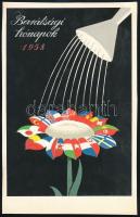 Gönczi-Gebhardt Tibor (1902-1994): Barátsági hónapok 1958 Plakát, reklám terv, Tempera, papír. 24x16 cm