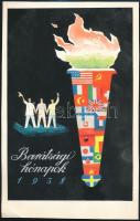 Gönczi-Gebhardt Tibor (1902-1994): Barátsági hónapok 1958 Plakát, reklám terv, Tempera, papír. 24x15,5 cm