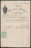 1896 Muraszombat, fejléces számla Meixner Mátyás vas- és fűszerkereskedéséből, 7 kr okmánybélyeggel
