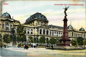 Vienna, Wien, Bécs I. Universitat und Liebenbergdenkmal / university, monument, tram (Rb)