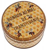cca 1900-1910 Bp., Kugler Henrik utóda Gerbaud, Bonbon Au Miel de Transylvanie, mézes-méhecskés fém bonbonos doboz, d: 8 cm.