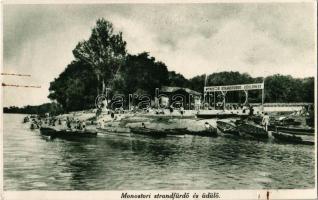 Szentendre, Monostori strand és üdülő, fürdőzők, csónakok (vágott / cut)
