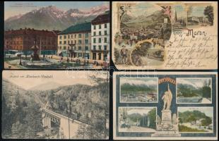 10 db régi osztrák és német városképes lap, közte 1 litho lap Meranból / 10 pre-1945 Austrian and German town-view postcards, including 1 litho postcard from Merano (Südtirol)