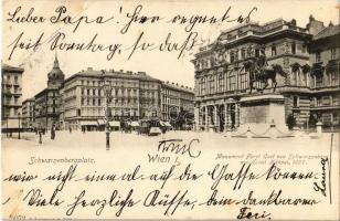 1905 Vienna, Wien, Bécs I. Schwarzenbergplatz, Monument Fürst Carl von Schwarzenberg / square, monument, tram (EB)