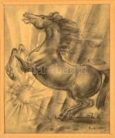 Ruzicskay György (1896-1993): Ágaskodó ló. Szén, papír, jelzett, üvegezett keretben, 25×20 cm