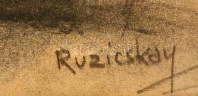 Ruzicskay György (1896-1993): Ágaskodó ló. Szén, papír, jelzett, üvegezett keretben, 25×20 cm