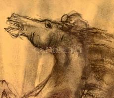 Ruzicskay György (1896-1993): Ágaskodó ló. Szén, papír, jelzett, üvegezett keretben, 25×20 cm