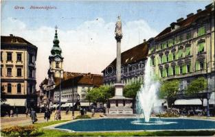 1930 Graz, Bismarckplatz, Klavierhaus Fiedler / square, fountain, automobiles, Piano house Fiedler