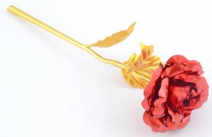 Festett aranyozott rózsa szál, műgyanta?, eredeti foltos dobozában, h:22 cm