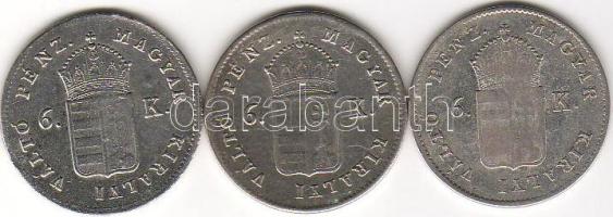 1849N.B. 6Kr ezüst 3db tévveretek(göbök,összefolyások,ék.hiány,stb.)T:3/4