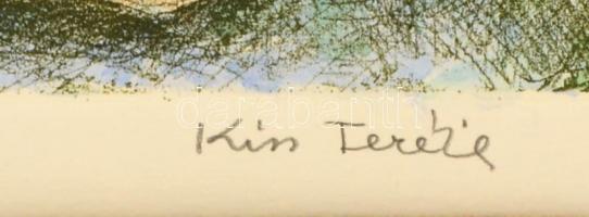 Kiss Terézia (1928- ): Furulyázó. Színezett rézkarc (8/50), papír, jelzett, paszpartuban, 37×30 cm