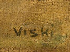 Viski János (1891-1987): Acsarkodó tehenek a Balatonban. Olaj, vászon, jelzett, foltos,  60×80 cm