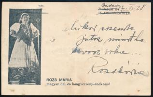 Rozs Mária énekesnő dedikált levelezőlap hajtásnyommal