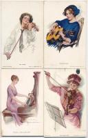 7 db RÉGI motívumlap: zenés-táncos művészlapok (Usabal, T. Earl Christy, Harrison Fisher) / 7 pre-1945 motive postcards: music and dance art postcards