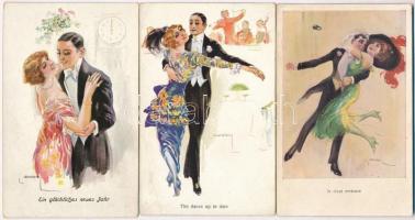 7 db RÉGI motívumlap: zenés-táncos művészlapok (Usabal, T. Earl Christy, Harrison Fisher) / 7 pre-19...