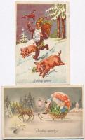 30 db RÉGI üdvözlő motívumlap: törpék, ló, hölgyek, párok, virágok, pár lithoval / 30 pre-1945 greet...