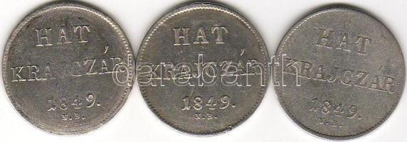 1849N.B. 6Kr ezüst 3db tévveretek(göbök,összefolyások,ék.hiány,stb.)T:3/4