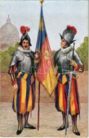 Vatican City, Citta del Vaticano; Portabardiera Svizzero e suo accompagno / Swiss guards, flag