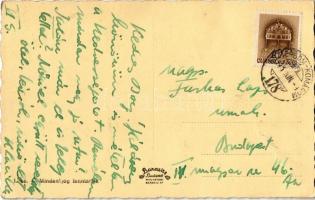 1941 Dunaalmás, Fürdő szálloda + "ESZERGOM - KOMÁROM 178" vasúti mozgóposta bélyegző (EK)