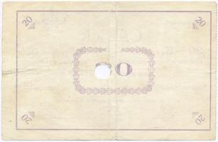 Pápa 1919. május 8. "Pápai csekk" 20K lyukasztással érvénytelenítve és ovális szárazbélyeg...