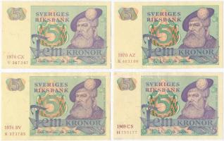 Svédország 1969-1976. 5K (4xklf) T:II-III Sweden 1969-1976. 5 Kronor (4xdiff) C:XF-F