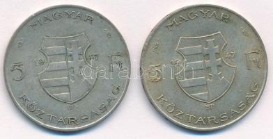 1947. 5Ft Ag "Kossuth" (2x) T:2- patina Adamo F8.1