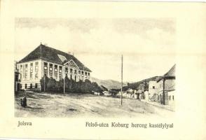 Jolsva, Jelsava; Felső utca, Koburg herceg kastélya / street view with castle