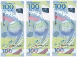 Oroszország 2018. 100R (3x) "Labdarúgó VB " sorszámkövető T:I
Russia 2018. 100 Rubles (3x...