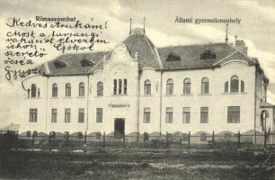 1908 Rimaszombat, Rimavska Sobota; Állami gyermekmenhely. Ifj. Rábely Miklós kiadása / orphanage  (EK)