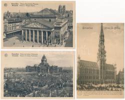 3 db régi használatlan városképes lap: Brüsszel / 3 pre-1945 unused town-view postcards: Bruxelles