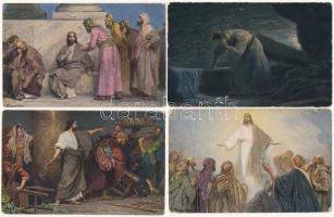 11 db régi bibliai témájú művészlap Rob. Leinweber aláírásával / 11 pre-1945 Bible themed art postcards signed by Rob. Leinweber