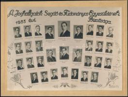 1933 Joghallgatók Segítő és Tudományos Egyesületének Bizottsága, kistabló nevesített portrékkal, 16,7x23 cm, karton 19x25,5 cm