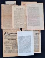 cca 1919-1937 Vegyes, Adyval kapcsolatos tétel: cikkek, esszék, 18 db újságkivágás, érdekes, vegyes szemléletű anyag