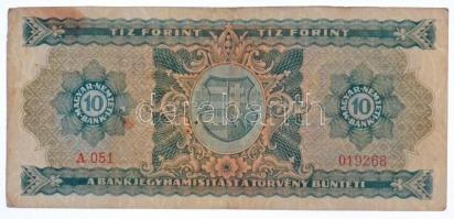1946. 10Ft "A051 019268" T:III- / Hungary 1946. 10 Forint "A051 019268" C:VG 
A...