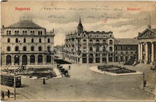 1910 Nagyvárad, Oradea; Bémer tér, Szigligeti színház, villamos / square, theater, tram (EK)