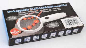 Újratölthető, USB-s kézi nagyító, világítós, kétféle fényerővel, 5x és 12x nagyítással, új állapotba...